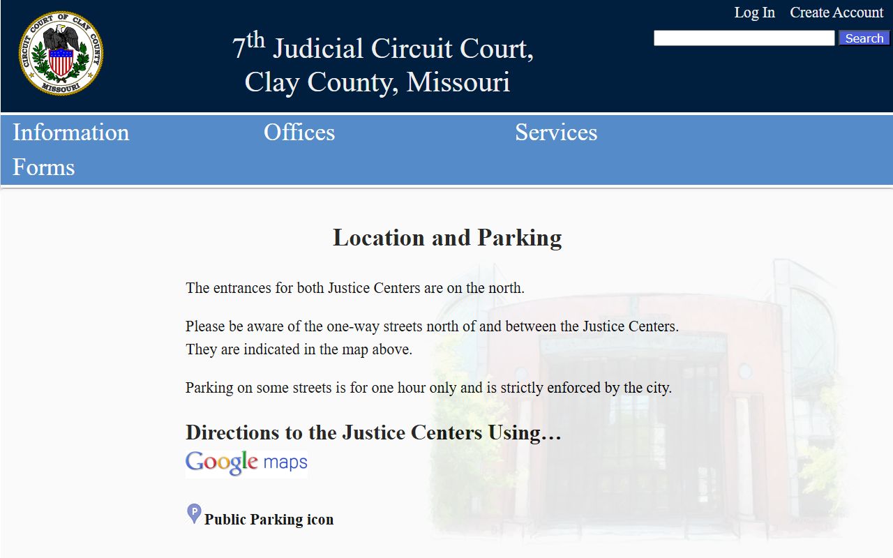 Clay County court records location and parking page
