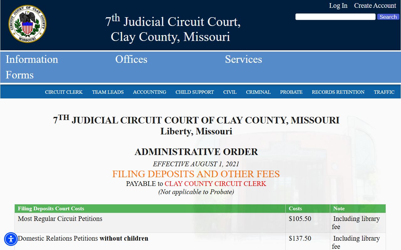 Clay County Circuit Clerk fee schedule records