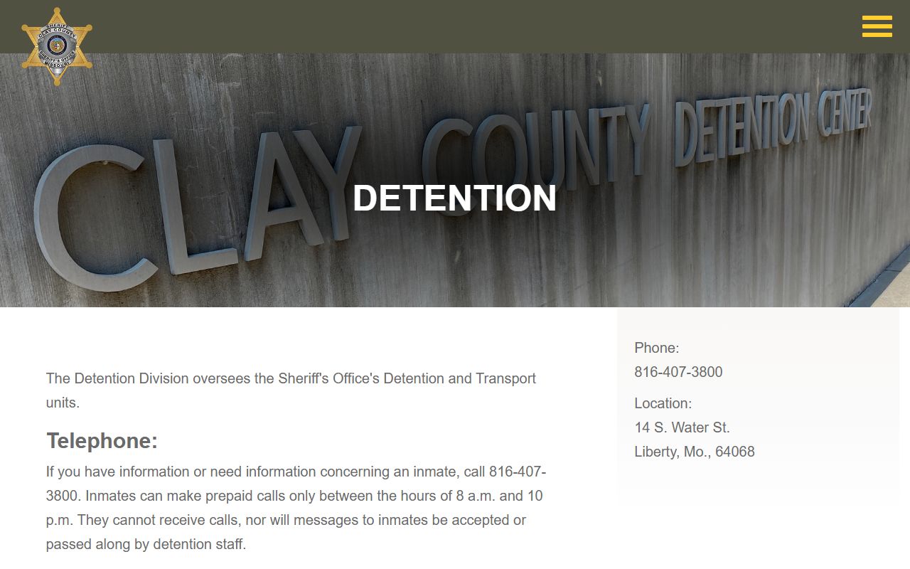 Clay County Sheriff's detention page