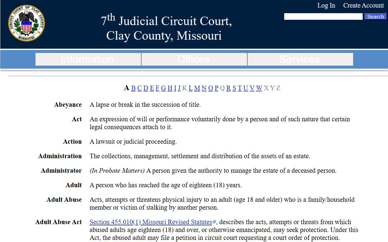 Clay County court records glossary page