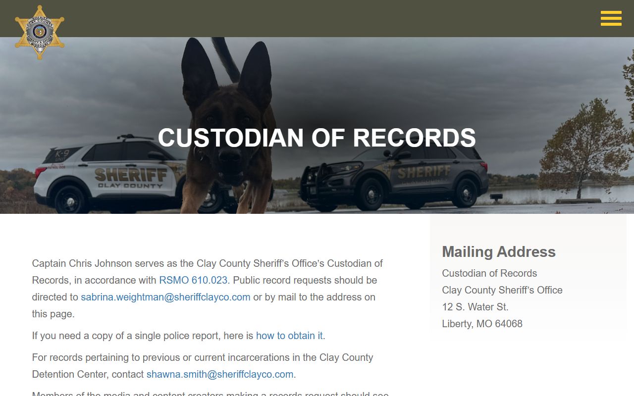 Clay County Sheriff's Office custodian of records page