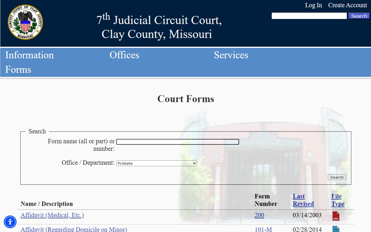 Clay County probate records probate forms page