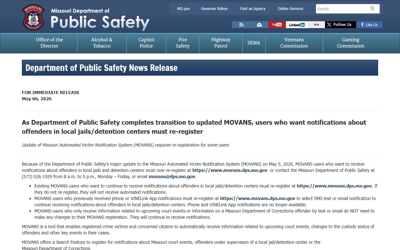 Clay County traffic court records Missouri DPS MOVANS notice